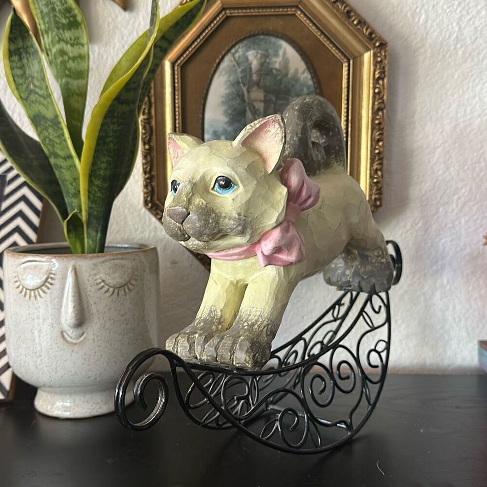 Rocking Cat with pink bow Ceramic Home decor cat decor